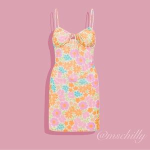 Sabo Skirt Jai Floral Cami Corset Mesh Mini Dress Orange Pink Sz M